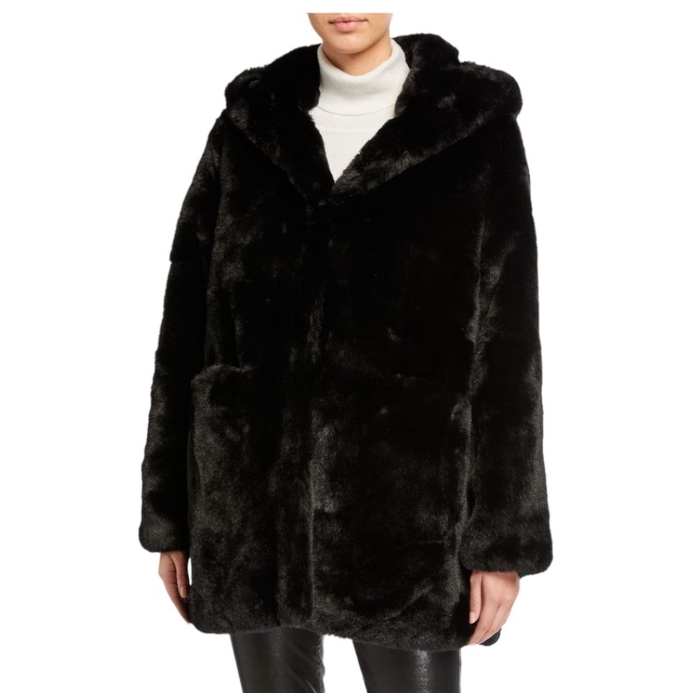 Love Token Faux Fur Midi Coat Black Size XS